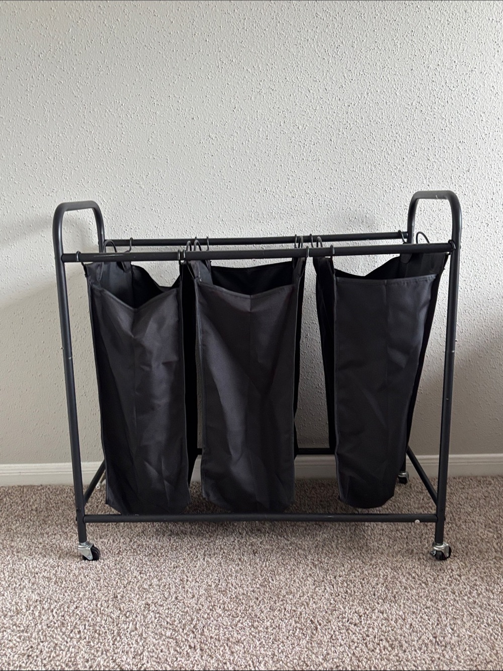 Black 3-Bag Laundry Sorter Cart with Rolling Wheels